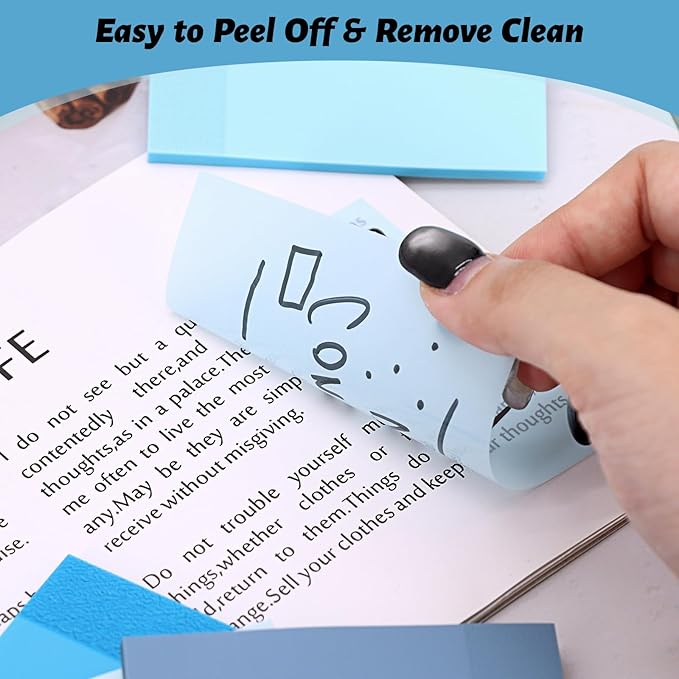 ‎SYMDROMIA Transparent Sticky Notes, 3"x3" Clear Post Translucent Sticky Notes with See Through Self-Adhesive Sticky Pads for Office School College Supplies,800 Sheets Ocean Blue