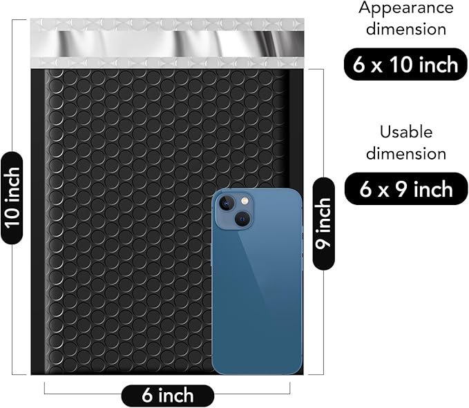 Fuxury Bubble Mailers 6x10“ 3000 Pack Black Padded Envelopes Usable Size 6x9" Thick Mailing Envelopes Bubble Padded, Shipping Bags for Mailing,Packaging, Small Business, Boutique, Bulk #0