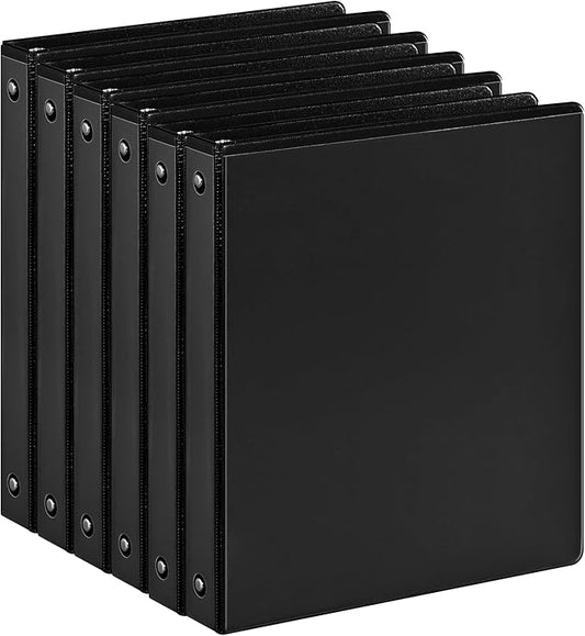 1-inch 3 Ring Binder with 2 Interior Pockets, 1'' Basic Binders Holds US Letter Size 8.5'' x 11'' Paper - Versatile Binders for Office, Home, and School Use, 6 Pack (Black)