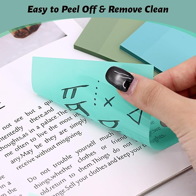 ‎SYMDROMIA Transparent Sticky Notes, 3"x3" Clear Post Translucent Sticky Notes with See Through Self-Adhesive Sticky Pads for Office School College Supplies, 800 Sheets Forest Green