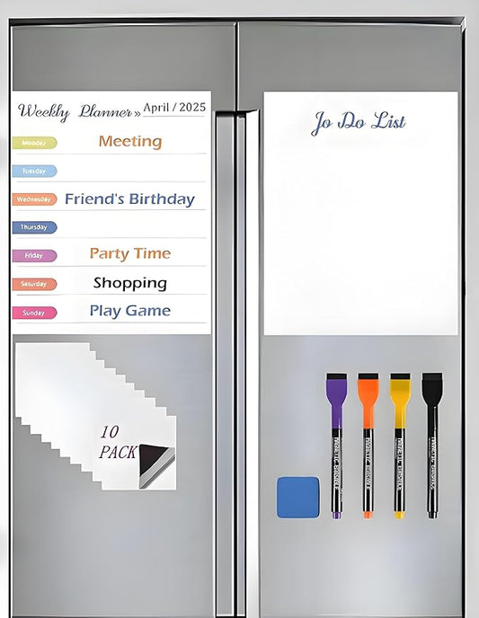 Magnetic Weekly Planner for Fridge 8x10 - Dry Erase Weekly Calendar Whiteboard with To-Do List & 10 Pack Magnetic Labels - Reusable Fridge Magnetic Dry Erase Calendar