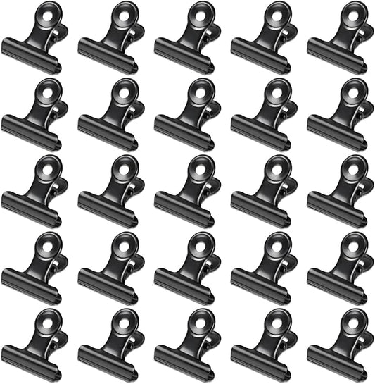 30 Pack Bulldog Clips 0.87 Inch Small Hinge Paper Clips Metal Hinge Clips for Crafts, Food Bags, Drawings, Photos at Home Kitchen & Office Usage, Black, 22mm