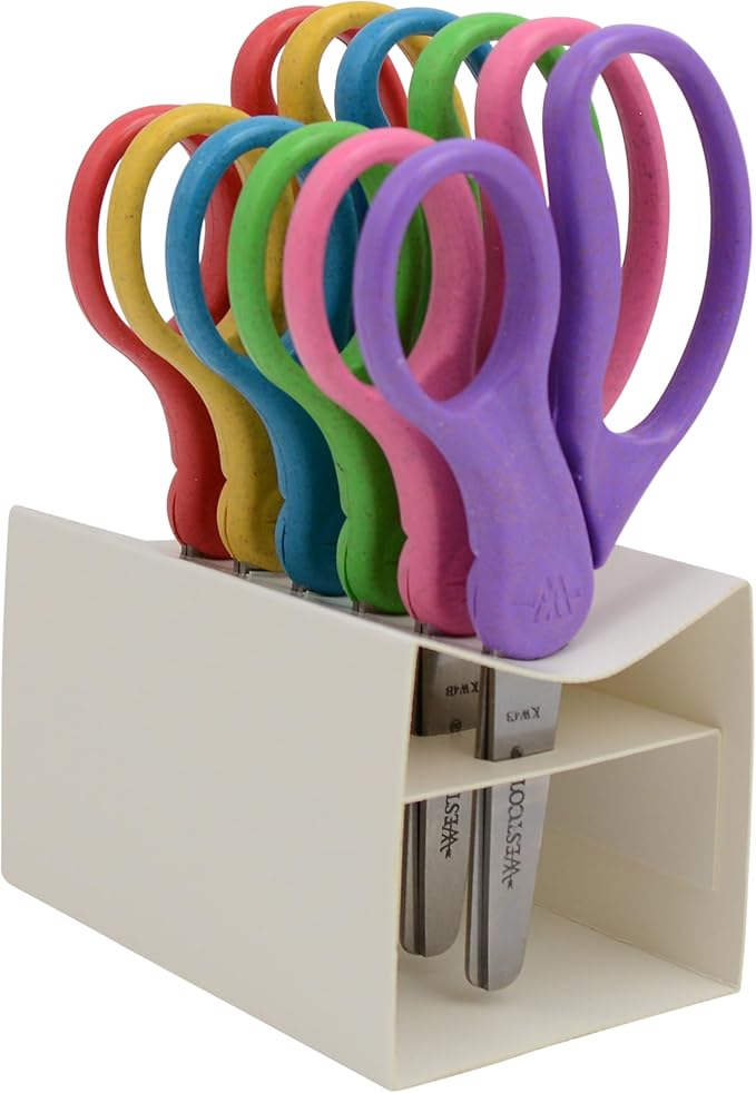 Westcott 5" KleenEarth Scissors 6-Pack, for Kids Ages 4+, Eco-Friendly Recycled Scissors for School and Craft Projects