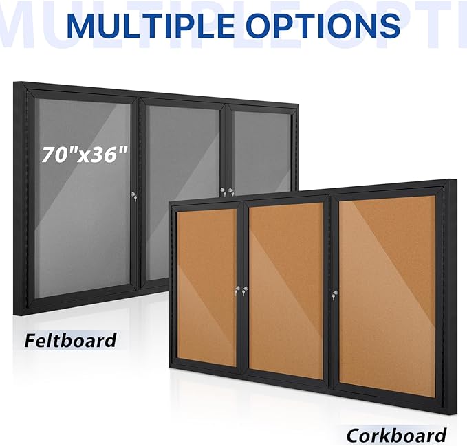 SWANCROWN Outdoor Bulletin Board 70x36in, Enclosed Bulletin Board with Locking Door for Office School Commerce, Cork, Black Aluminum Frame