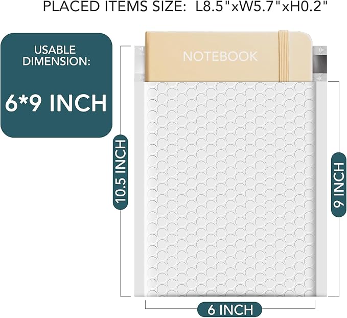 Metronic White Bubble Mailers 6x10" 100 PC Self-Seal Bubble Mailer Usable Size 6x9" Thick Padded Envelopes Cushion Mailing Envelopes Bubble Padded for Mailing Makeup Jewelry