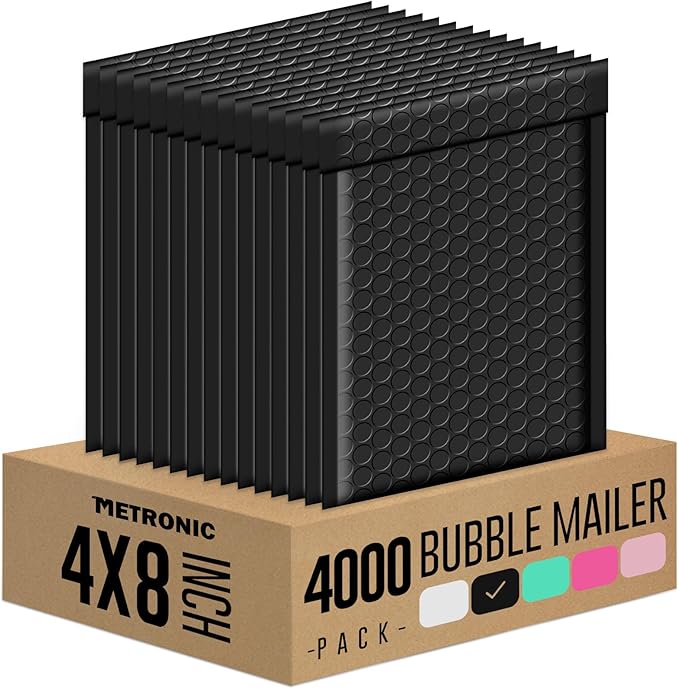 Metronic 4000 Pack Bubble Mailers 4x8 Inch Black Usable Size 4x7'' Waterproof Bubble Mailer Padded Envelopes Self Seal, Cushioning for Packaging, Shipping, Mailing, Small Business Supplies