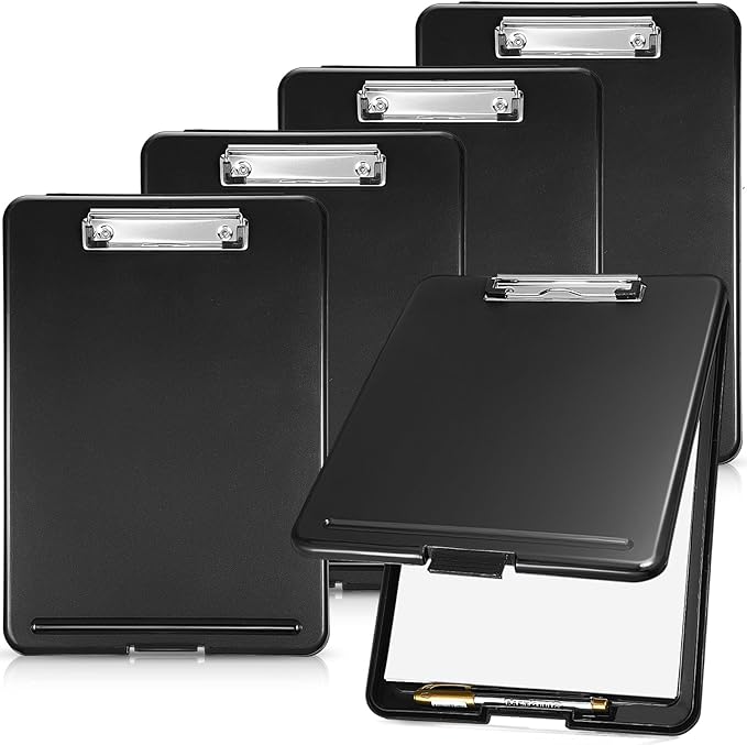 Mimorou 5 Pcs Clipboard with Storage Plastic Nursing Clipboard 9.5 x 13.5 Inch with Low Profile Clip Foldable Clip Board with Storage for Home Office Back to School Supplies