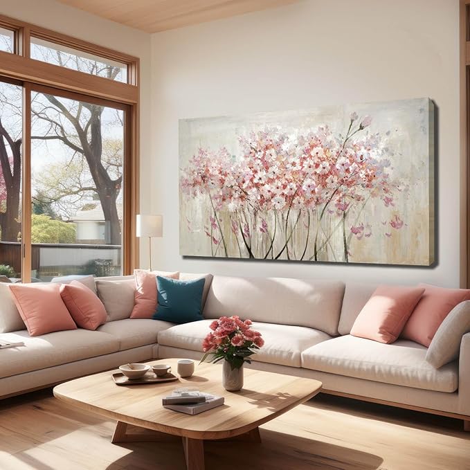 YJYart White Floral Oil Painting Canvas Art Wall Decor Modern Botanical Picture Graffiti Wall Art for Bedroom Living Room Kitchen Office 24" x 48"