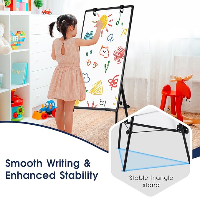 Magnetic Whiteboard Easel, 36"x24" Height Adjustable Dry Erase Board with Stand, Large Aluminium Frame White Board for Teaching, Flipchart Standing Writing Board for Office，Home (Black)