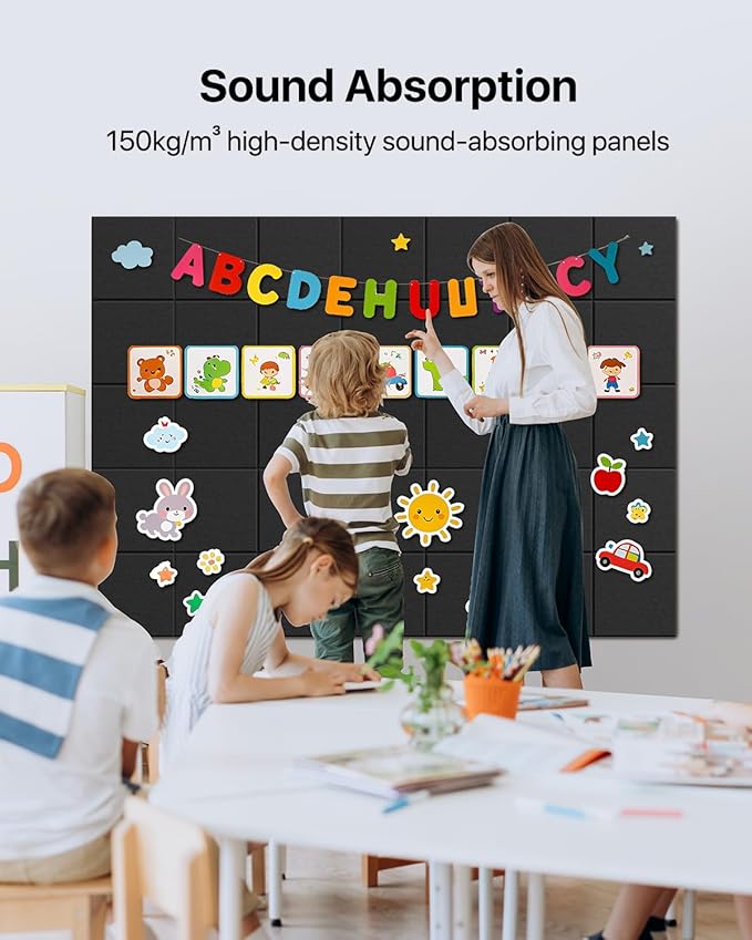 Large Cork Boards for Walls, 47"x35" Bulletin Board, 12-Pack Felt Wall Tiles with 60 Adhesive Tabs, Cork Boards for Office Decor, Felt Board Alternative Pin Board