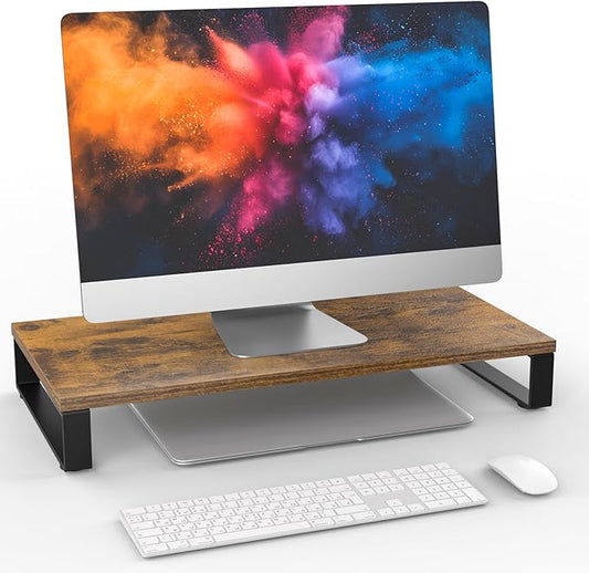 XINYAO Monitor Stand for Desk, Wood & Steel Computer Stand Riser with Storage Organizer for Office Laptop, PC, Printer 24x12 inch