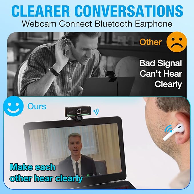 Gsou 1080P Webcam with Microphone for Desktop, Computer Webcam Connect Bluetooth Headset/Earphone/Speaker, Streaming Webcams for Live Skype Teams, PC Web Camera for Streaming,Bluetooth only for Audio