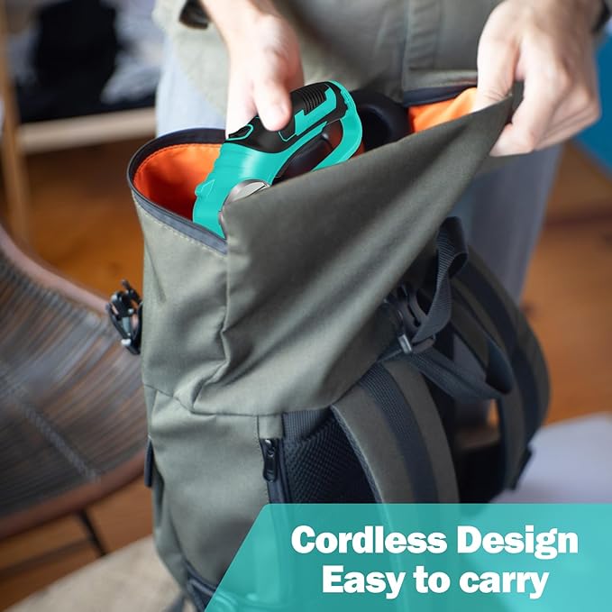 Cordless Electric Scissors, 4V Box Cutter & Cardboard Cutter with 2 Titanium Blades - Rotary Cutter with LED Light for Fabric, Leather, Carpet, Plastic, Crafting + Storage Case (Aqua Blue)