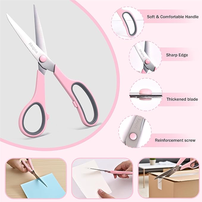 Black Scissors Bulk, Rkqoa 8" All Purpose Scissors Pack - Thick Sharp Shears for Office School Sewing Craft Supplies, Classroom Must have, Teacher/Class Scissor, Right/Left Handles