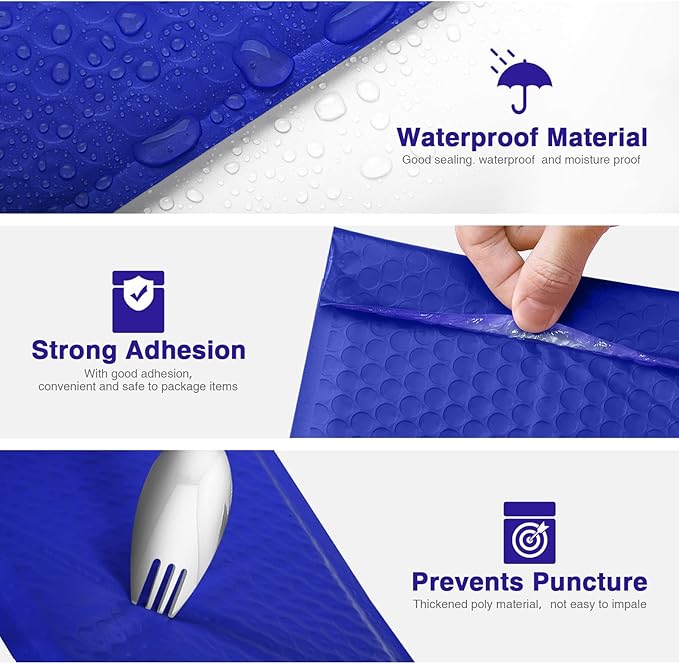 Metronic Bubble Mailers 6x10“ 100 Pack Usable Size 6x9" Self-Seal Bubble Mailer Thick Padded Envelopes Cushioning Shipping Envelopes for Small Business Shipping Blue