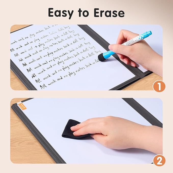 CoBak 6 Sides Portable White Board 12 x 9 inch (A4) - Notebook Design Dry Erase Small Board with Pocket and 3 Markers, Anti-Ghosting & Anti-Smudge Surface for Office, School, Homeschool (Brown)