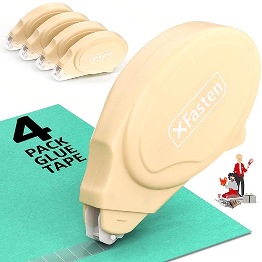 XFasten Glue Tape Roller for Scrapbooking 4-Pack Acid-Free Pastel Beige Double Sided Tape Roller for Crafts, Photos, Bullet and Junk Journaling Supplies - Scrapbook Adhesive Runner (0.3 in x 30 ft)