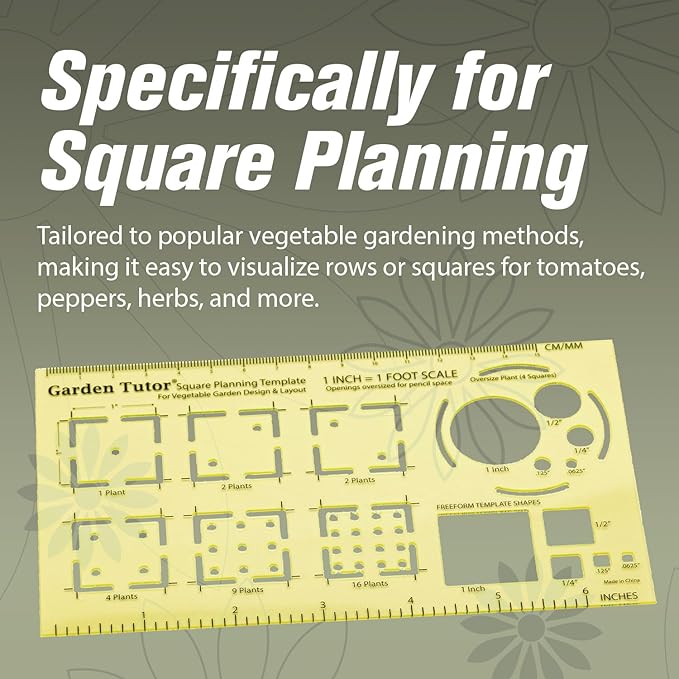 Garden Tutor Square Planning & Drafting Kit – Plan High-Yield Vegetable Gardens with Durable Stencil, Graph Paper & Guide for Grid or Row Designs