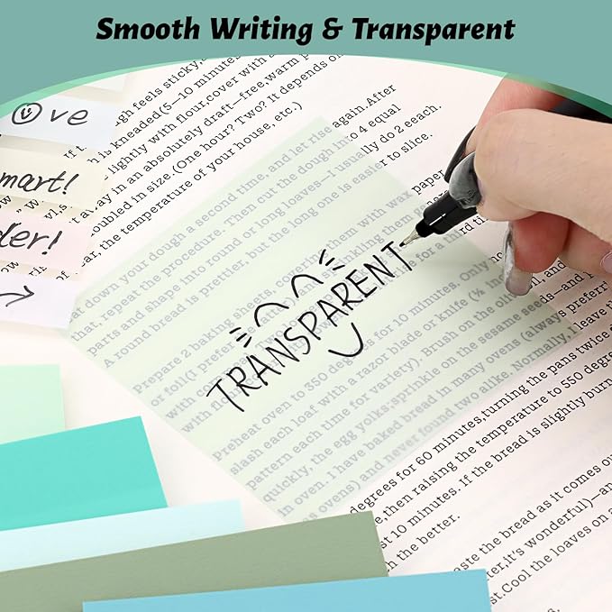 ‎SYMDROMIA Transparent Sticky Notes, 3"x3" Clear Post Translucent Sticky Notes with See Through Self-Adhesive Sticky Pads for Office School College Supplies, 800 Sheets Forest Green