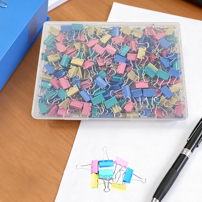 180 Pcs Small Binder Clips Assorted Colored, 0.59 in/15mm Mini Binder Paper Clips, Paper Clamps for Office Supplies, Home, School,Business Document Organizing (Blue, Pink, Yellow, Green)