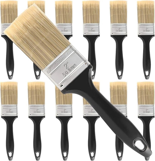 12 Ea 2 Inch Paint Brushes, Home Wall Trim House Paintbrush Bulk with Treated Plastic Handle, Cheap Paint Brushes for Wall Decor