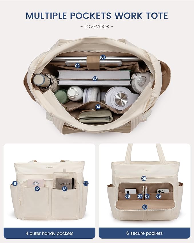 LOVEVOOK Tote Bag for Women,Light Puffer Tote Bag with Multi-pockets,Stylish Carry on Laptop Bags for Daily,Travel,Work,Gym