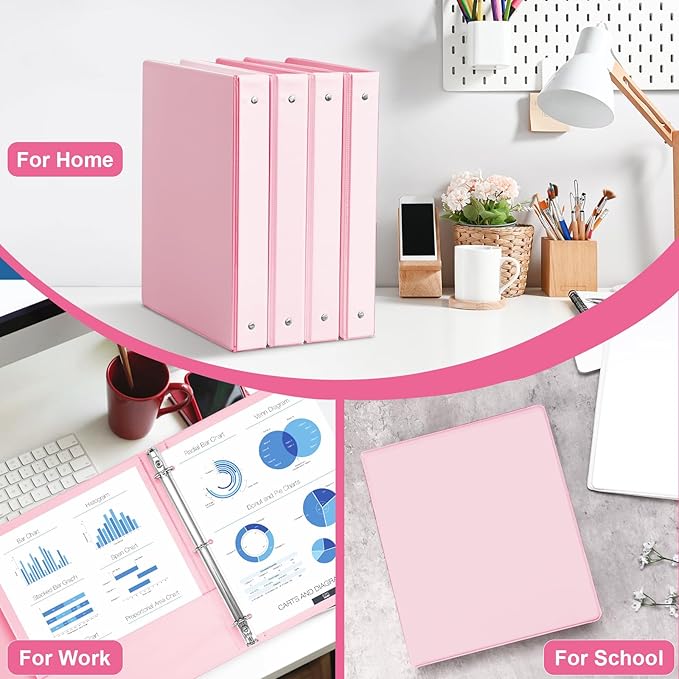 1-inch 3 Ring Binder with 2 Interior Pockets, 1'' Basic Binders Holds US Letter Size 8.5'' x 11'' Paper - Versatile Binders for Office, Home, and School Use, 6 Pack (Pink)
