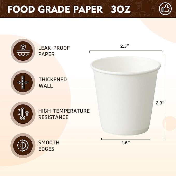 YEEHAW 3 oz 3000 Pack Disposable Paper Coffee Bathroom Cups, Small White Mouthwash Cup for Bathroom