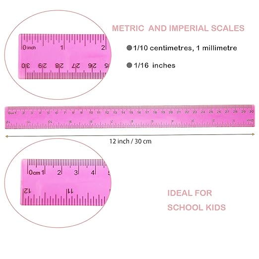 Transparent Plastic Rulers for Students, 12 Inch with Centimeters and Millimeters Scale, Assorted Colors, 8 Pack