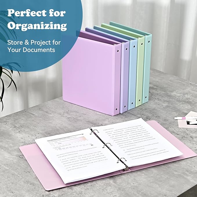 1-inch 2-inch 3-Ring Binder with Pockets, Basic Binders 1''2'' Color Binders, Holds Letter Size 8.5'' x 11'',200/450 Sheet Capacity, Bundle 6 Pack for Back to School (1'' Pink - 6 Packs)