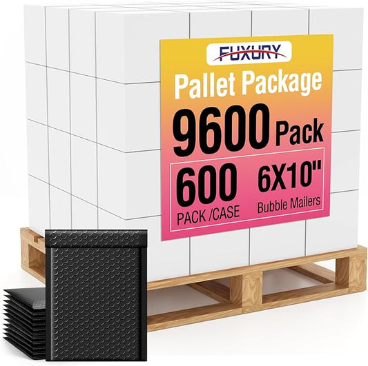 Fuxury Black Bubble Mailers 6x10" Padded Envelopes 9600 Pack Strong Adhesion Full Pallet of Padded Mailers Thick Bubble Envelopes for Small Business Mailing Small Items Bulk