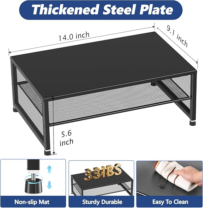 Desk Organizers and Accessories, 2-Tier Metal Computer Monitor Stand Riser, Desk Organizer for Monitor, Printer & Laptop Stand, Desktop Workspace Organizers for Office Supplies(Black)