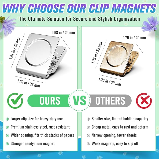 24 Pack Large Magnetic Clips Heavy Duty, Strong Magnet Clips for Notes, Fridge Magnets, Refrigerator Magnets Clip for Organization, Chip Clip Magnets for Whiteboard, Classroom, Cruise, Office