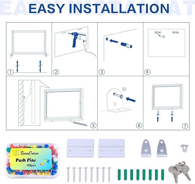 SWANCROWN Outdoor Bulletin Board 37x28in, Enclosed Bulletin Board with Locking Door Wall Display Case for Office School Commerce, Cork, Black Aluminum Frame (8xA4)