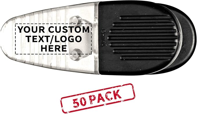 50 Magnetic Memo Holders Set - Customizable Text, Logo - Large Clip, Plastic - Clear