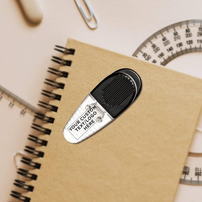 50 Magnetic Memo Holders Set - Customizable Text, Logo - Large Clip, Plastic - Clear