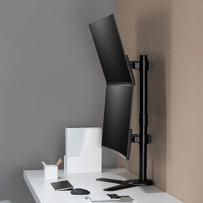AVLT 38" Vertical Ultrawide Monitor Mount Stand Two Stacked 26.5 lbs Screens on Heavy-Duty Pole Save Workspace with Fine-Tune Height Tilt Swivel Rotate Adjustment Free Standing Sturdy Base