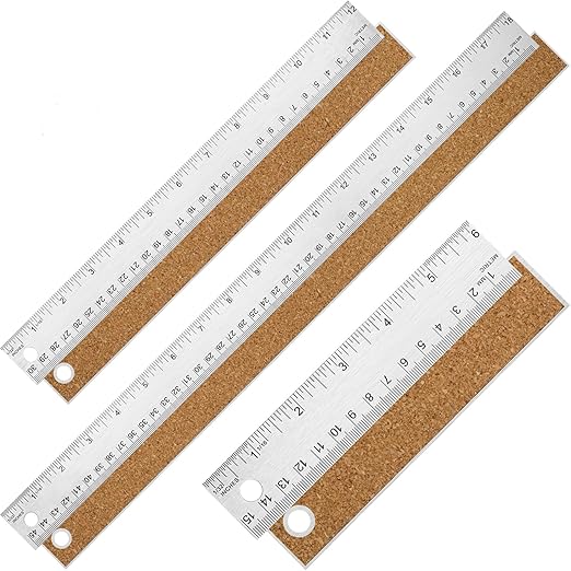 Metal Ruler with Cork Backing, 6+12+18 Inch Stainless Steel Rulers 6 Inch 12 Inch 18 inch Metal Ruler - Imperial and Metric - Non-Slip Prevent Ink Leakage - for School Office Engineering Tools
