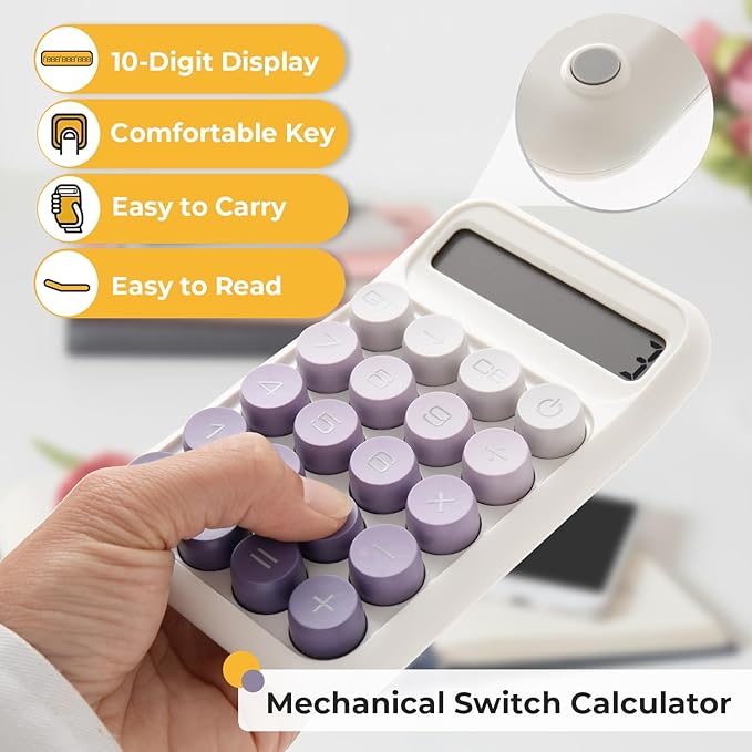 Y YOMA 1 Pack Mechanical Switch Calculator with 10 Digit Large LCD Display Big Button, Mini Cute Desktop Calculator 4 Function Basic Calculators for School Home Office Business, Leaf Green