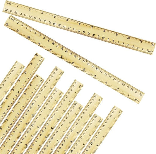Wooden Ruler 12 Inch Bulk Dual-Sided Inches & Metric Measuring Stick for Classroom, Office, School for Teachers, Students, Artists (12 Pack)