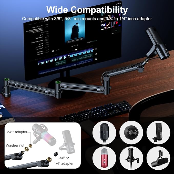 Microphone Arm,Aokeo AK-58i Desk Low Profile Mic Boom Arm Stand,Suitable For Blue Yeti,Snowball iCE,HyperX QuadCast,SoloCast,Elgato Wave,Etc