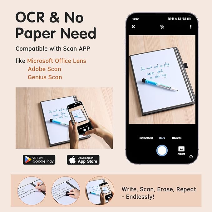 CoBak 6 Sides Portable White Board 12 x 9 inch (A4) - Notebook Design Dry Erase Small Board with Pocket and 3 Markers, Anti-Ghosting & Anti-Smudge Surface for Office, School, Homeschool (Brown)