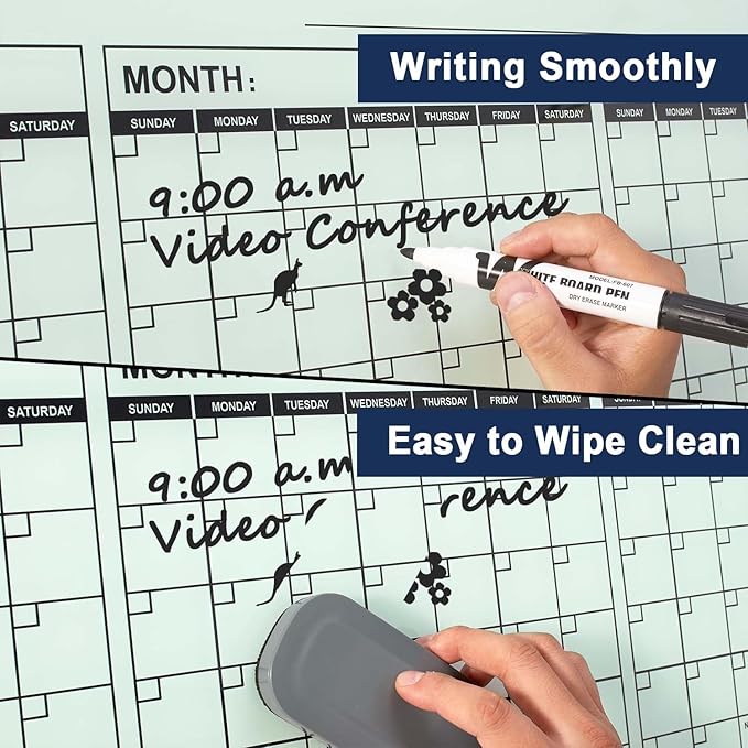 TSJ OFFICE Glass Calendar Whiteboard - 48 x 36 Inches Wall Mounted Dry Erase Yearly Planner for Wall, Large Magnetic Glass White Board for Office, Home & School