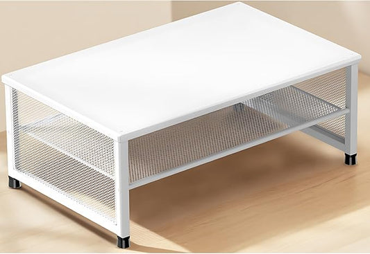 Desk Organizers and Accessories, 2-Tier Metal Computer Monitor Stand Riser, Desk Organizer for Monitor, Printer & Laptop Stand, Desktop Workspace Organizers for Office Supplies(White)