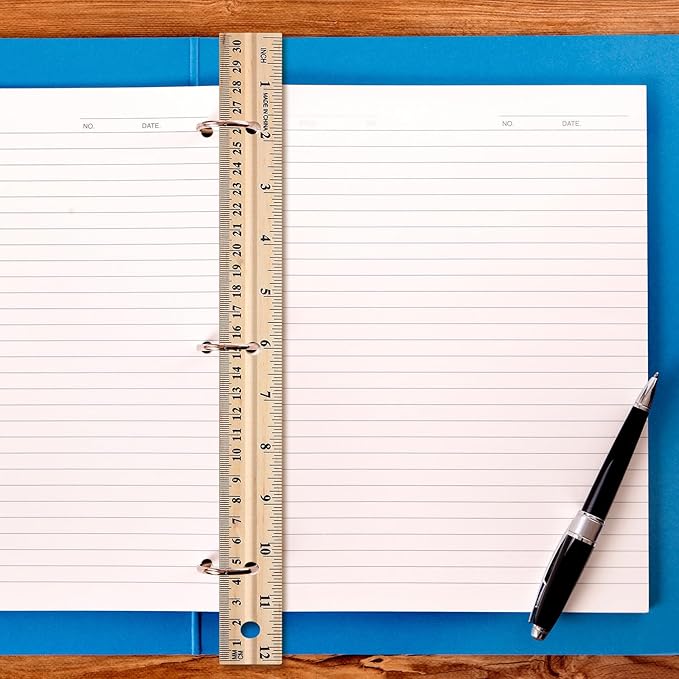 12 Pack 12 Pack Christmas Wooden Ruler Gifts 12 Inch (30cm) Bulk Wood Measuring Ruler Straight Metal Edge with 4 Holes for Teacher School Office Drafting Classroom Supplies, 2 Scale