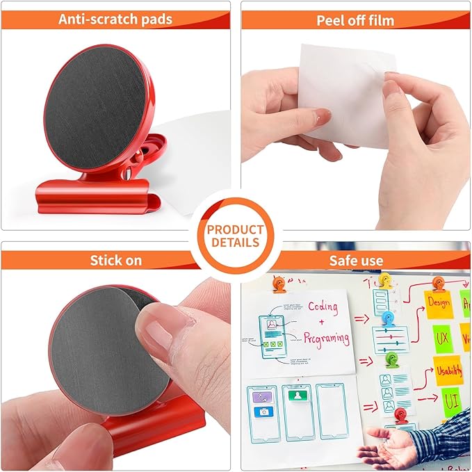 VNDUEEY 6 Pack Fridge Magnets Refrigerator Magnets, Magnetic Clips for Whiteboard, Magnet Clips for Kitchen Office Organizing & Decorating