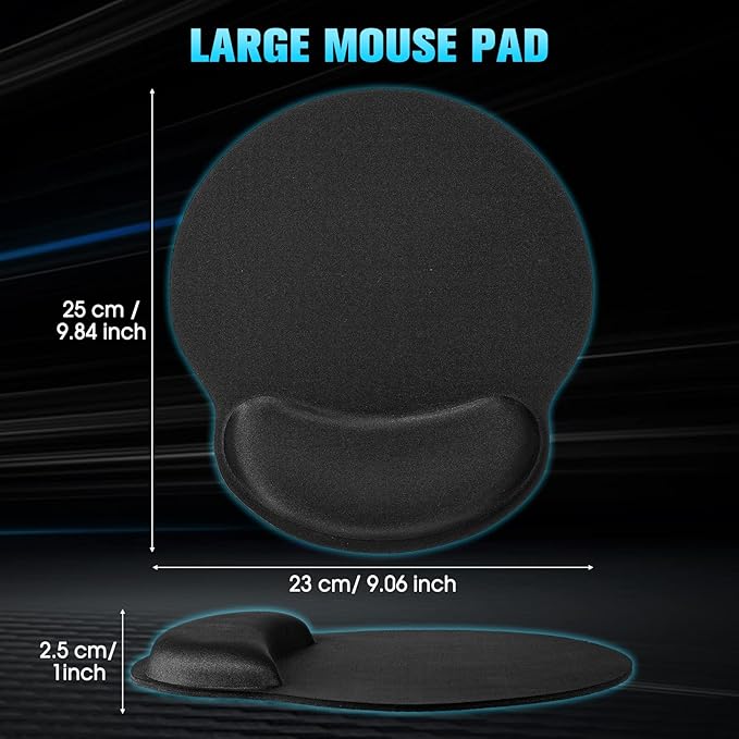 Yunsailing 8 Pack Ergonomic Mouse Pad with Wrist Rest Support Gel Memory Foam Mousepad Comfortable Computer Pad for Pain Relief(Black)