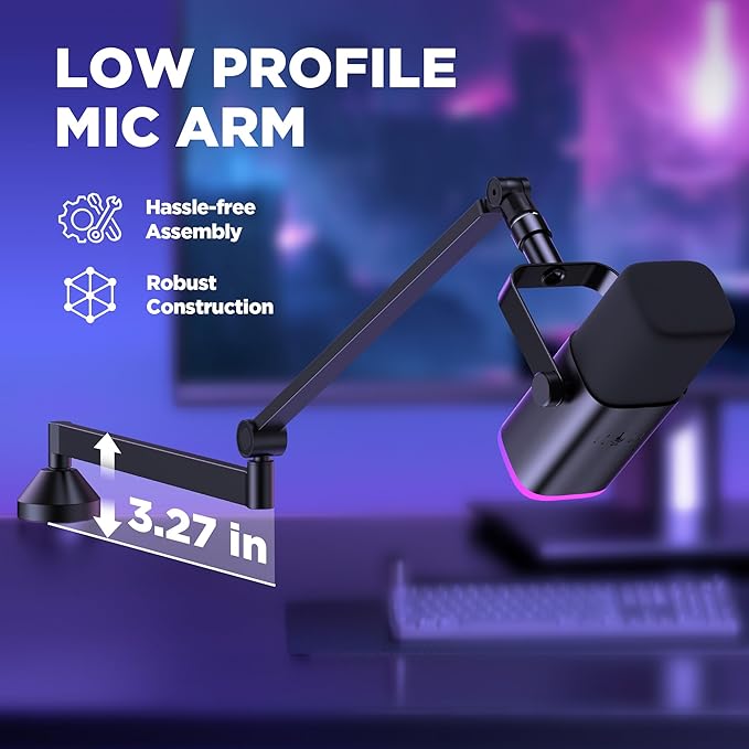 InnoGear Low Profile Mic Arm, 360° Rotatable Microphone Arm Stand Foldable Desk Mic Boom Arm with 3/8" to 5/8" Adapter for Fifine AM8 K669B Blue Yeti HyperX QuadCast SoloCast AT2020 and Other Mics