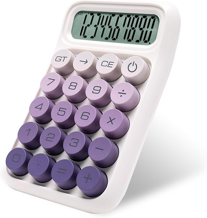 Y YOMA 1 Pack Mechanical Switch Calculator with 10 Digit Large LCD Display Big Button, Mini Cute Desktop Calculator 4 Function Basic Calculators for School Home Office Business, Dusty Violet