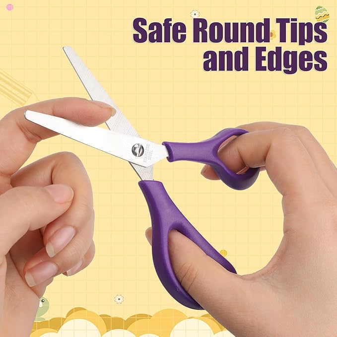 48Pack 5.5" Safety Small School Kids Student Round Blunt Tip Craft Scissors Bulk, Stainless Steel Blades Comfort Grip Scissors for Kid Children Kindergarten Cutting Paper